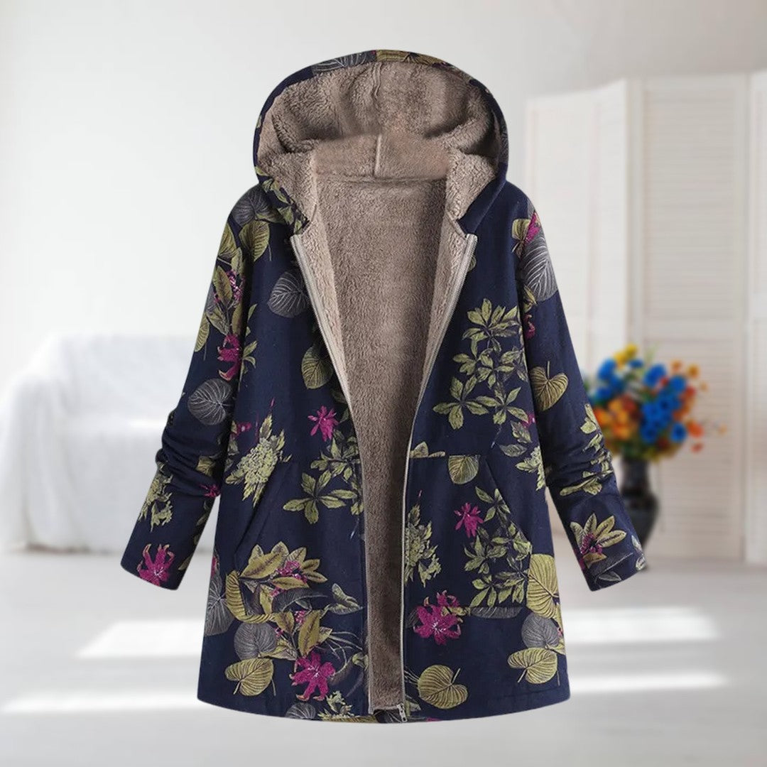 Alice - Floral Fleece Hoodie Coat for Women