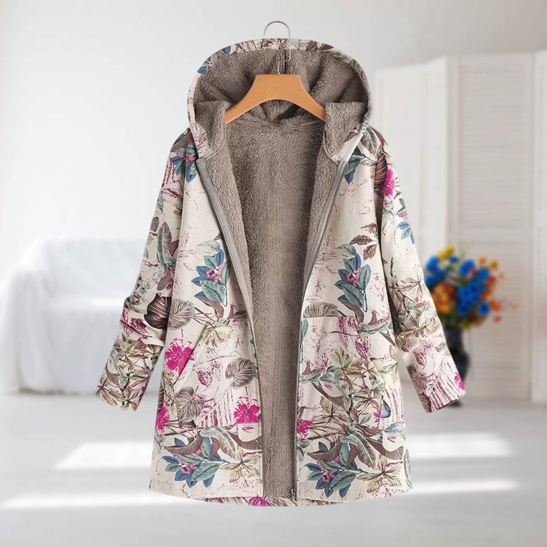 Alice - Floral Fleece Hoodie Coat for Women